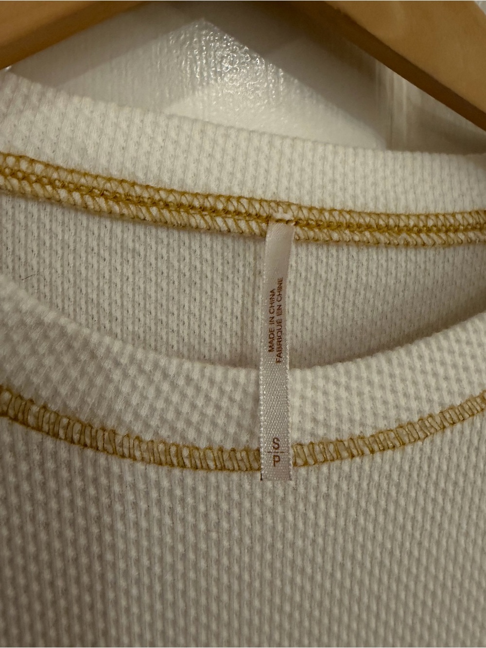 Free People Zip It Waffle Thermal Top White Gold Small - Picture 2 of 7